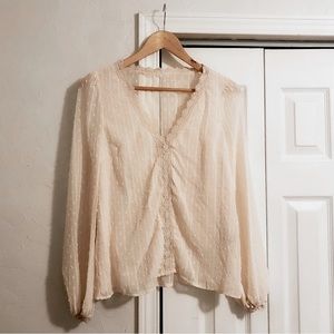 Beautiful women’s cream long lantern sleeve blouse